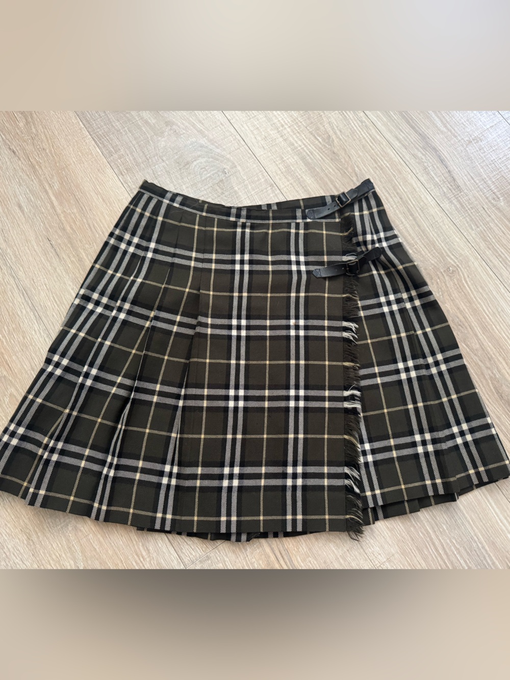 Burberry Olive and Black Plaid Wrap Mini Skirt